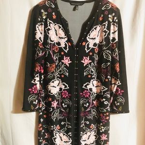 White House Black Market Floral Midi Dress Metal Bead Career Date Night Slimming